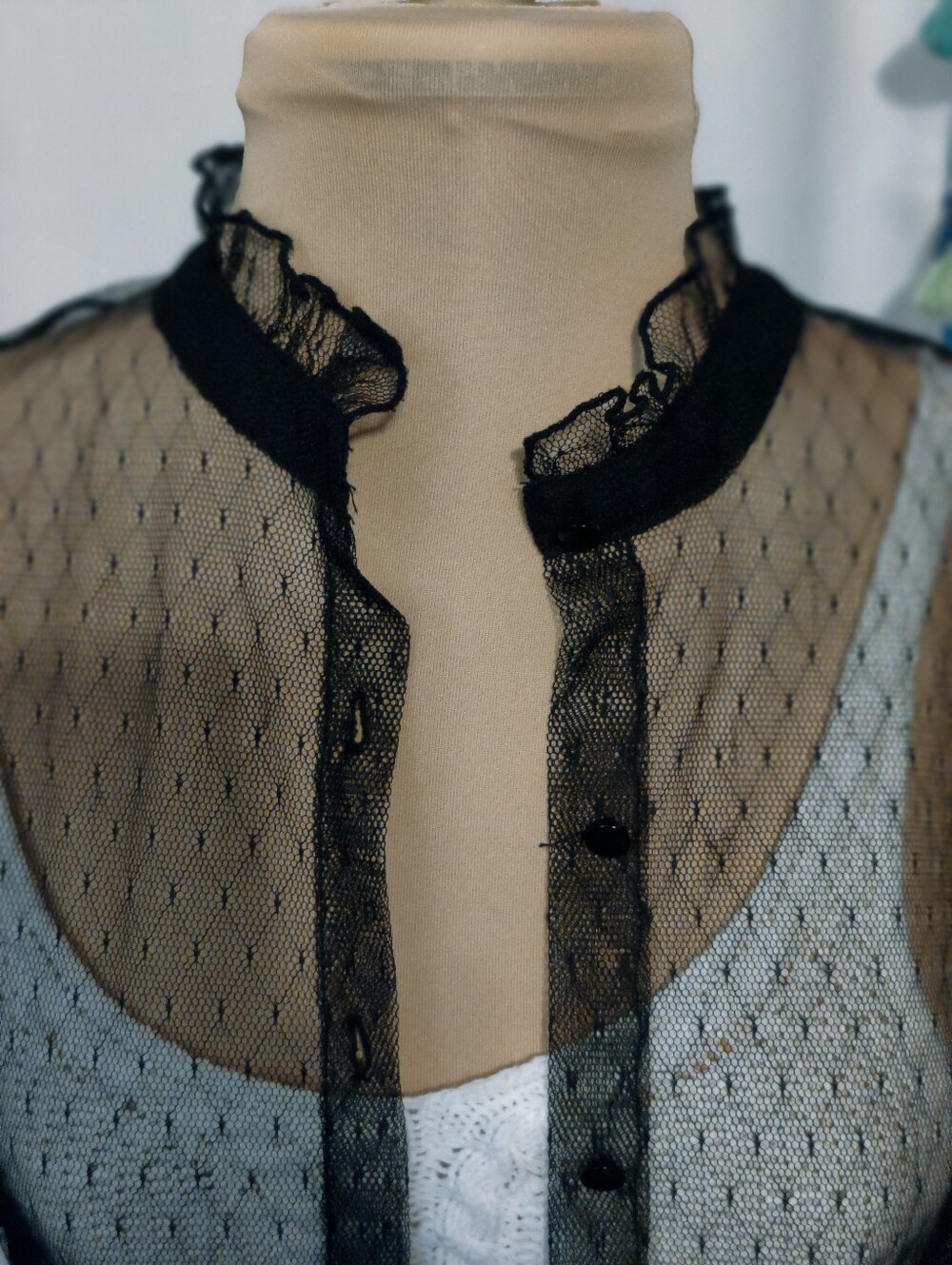 Iconic 90s Sheer Dark Academia Ruffle Grunge Layering Blouse Vintage Minimalist - Picture 3 of 6